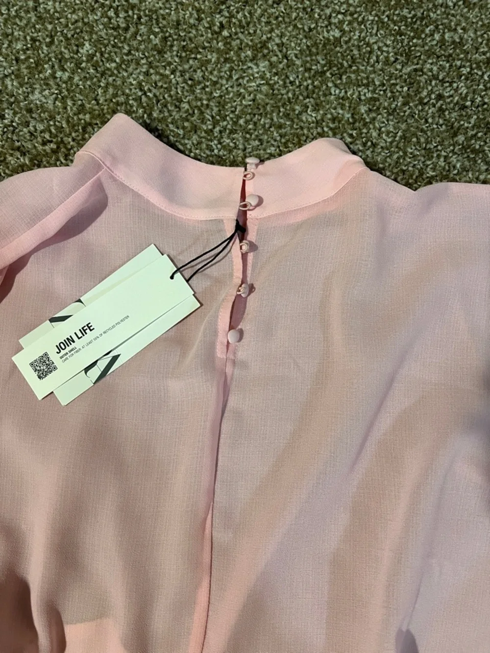 Zara Light Pink Sheer Balloon-Sleeve Blouse - Picture 2 of 3